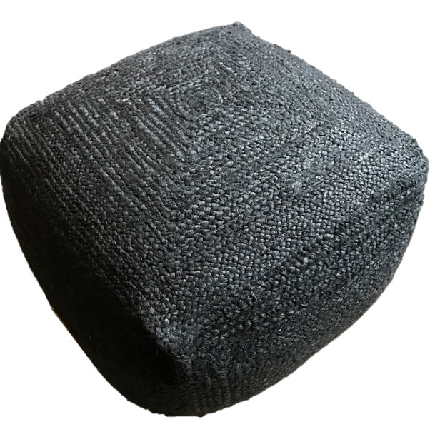 Black jute pouffe, foot stool or low seat